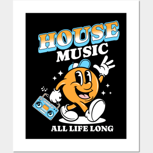 HOUSE MUSIC  - Retro Mascot All Life Long (white/orange/blue) Posters and Art